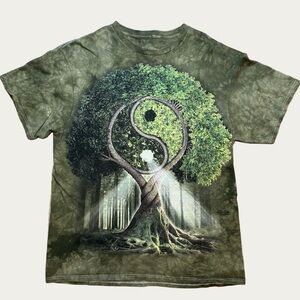 3D Tees By The Mountain Green Tie Dye Shirt Peace Yin Yang Tree Of Life - Size L